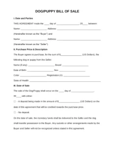 Dog Bill of Sale