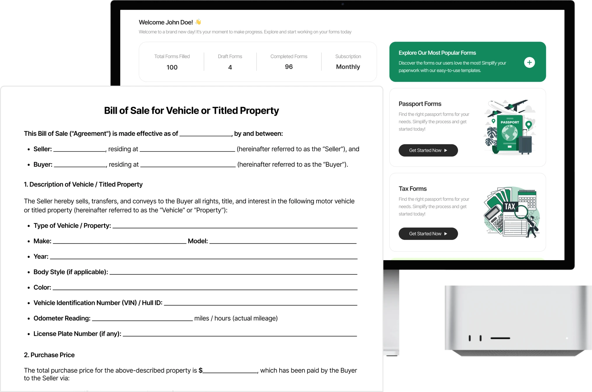 Bill of Sale for Vehicle or Titled Property – Legally transfer ownership with a customization form