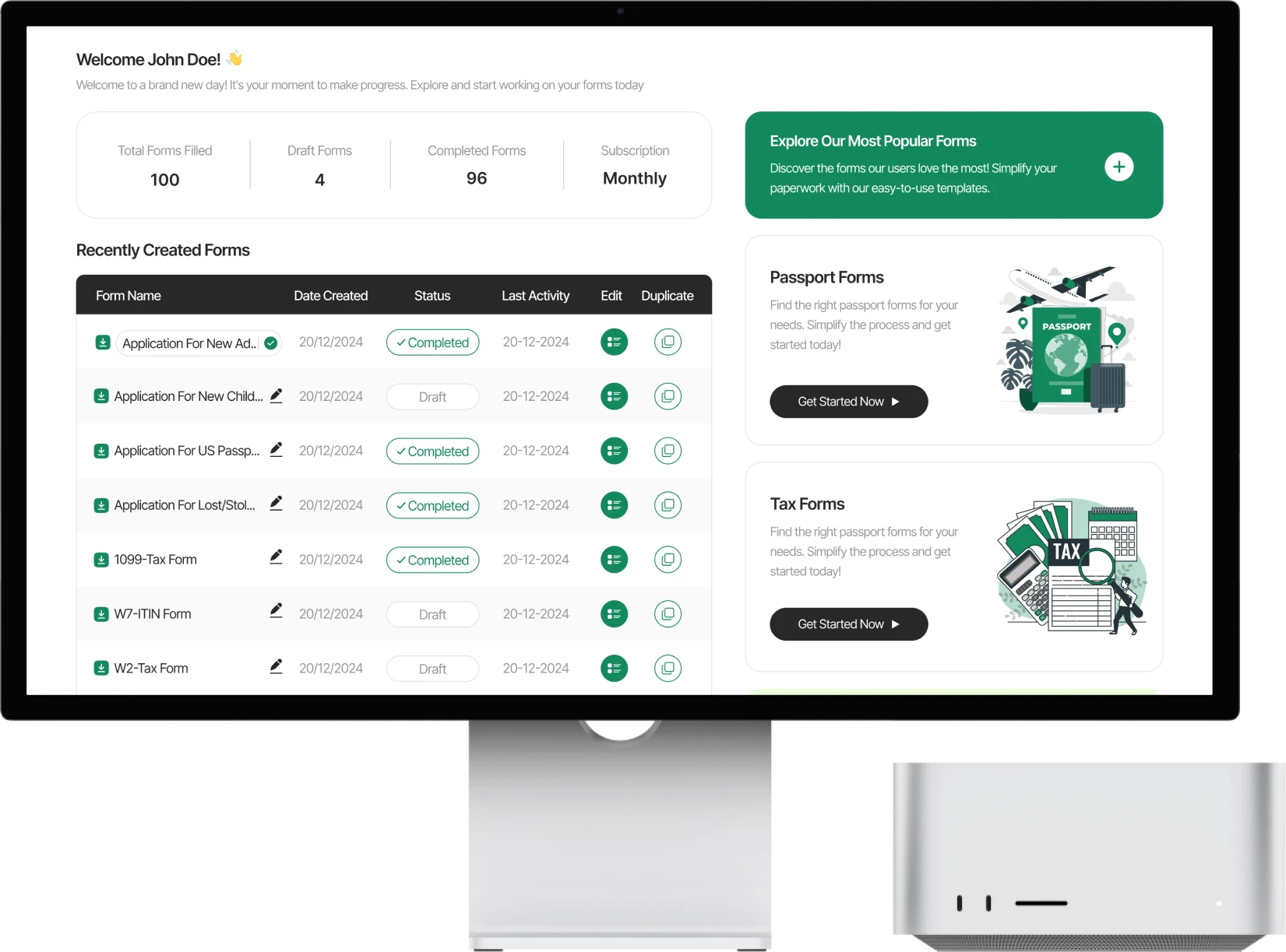 FormFiller Dashboard Preview – Fill, edit, and manage your documents from one place